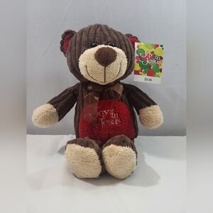 "Joy in Jesus" Brown Soft Gift Bear with Ribbon Bow & Gift Tag NWT